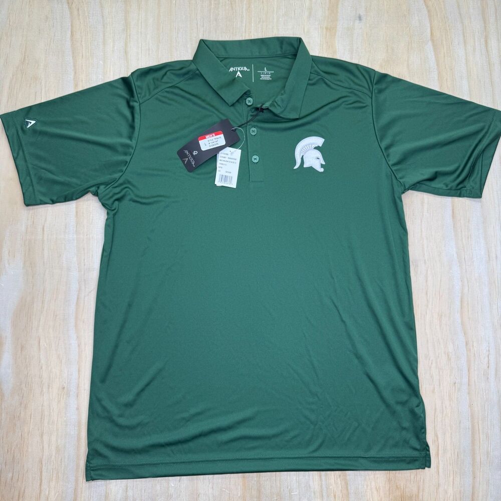 NEW Michigan State Spartans Antigua Tribute Short Sleeve Polo Shirt LG Green
